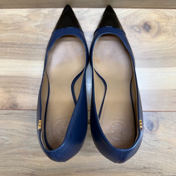 Tory Burch Penelope Cap Toe Heels 10 M Navy Blue Black Cap Toe - Picture 8 of 11